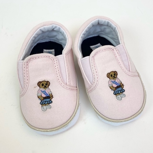 Polo Ralph Lauren Infant Girl's Bal-Harbour-II-Bear Shoes Pink Size 4 Stained - Picture 1 of 10